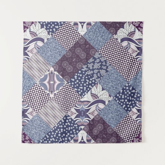 Tenture Patchwork Doodle : Boho Vintage sans joint. (Devant)