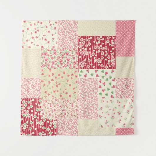 Tenture Patchwork Floral : Ornements dessinés à la main. (Devant)