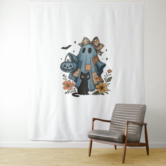Tenture Patchwork Halloween Ghost noir Chat Essential T-Sh (En situation)