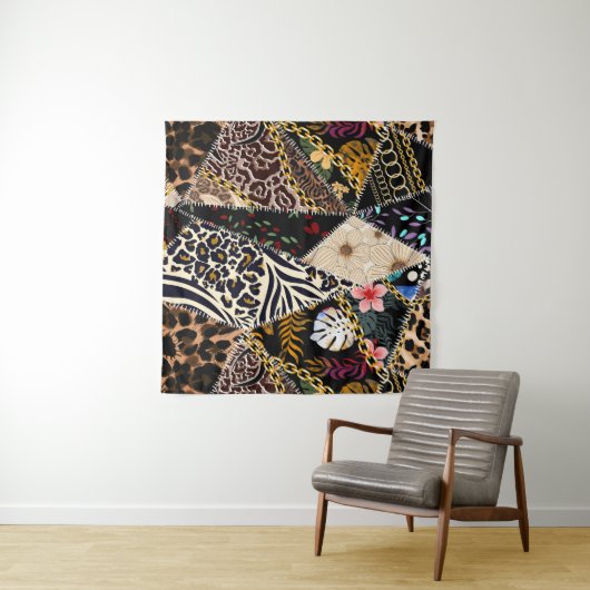 Tenture Patchwork Leopard : Ethnic Lining Design. (En situation)
