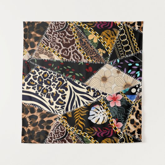 Tenture Patchwork Leopard : Ethnic Lining Design. (Devant)