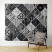 Tenture Patchwork monochrom noir gris blanc patchwork qui (En situation (horizontale))