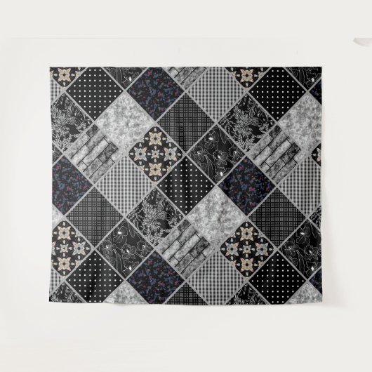 Tenture Patchwork monochrom noir gris blanc patchwork qui (Devant (Horizontal))