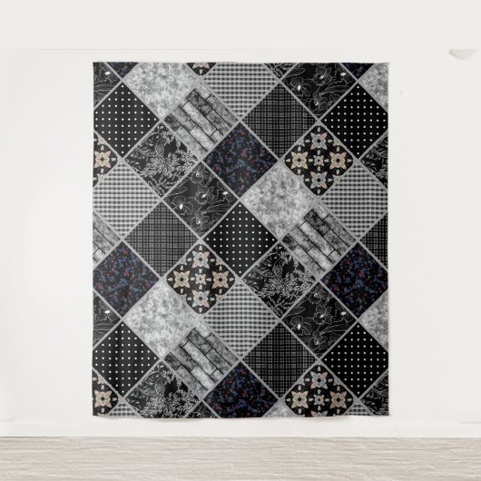 Tenture Patchwork monochrom noir gris blanc patchwork qui (Devant)