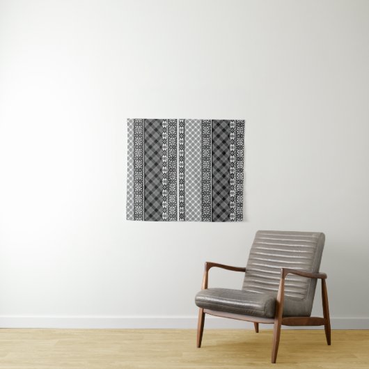 Tenture Patchwork rayé noir et blanc avec dentelle (En situation (horizontale))