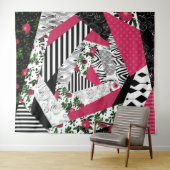 Tenture patchwork rouge, populaire, patchwork lancer oreil (En situation (horizontale))