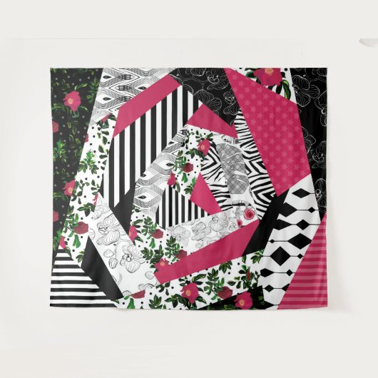 Tenture patchwork rouge, populaire, patchwork lancer oreil (Devant (Horizontal))