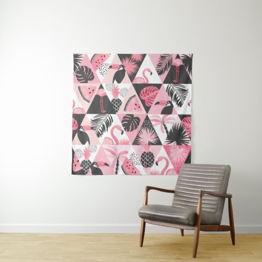 Tenture Patchwork Tropical : Flamant rose Watermelon Seaml (En situation)