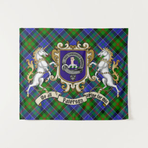Tenture Paterson Clan Badge & Unicorns avec Tartan 