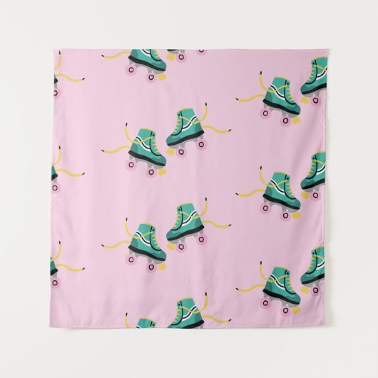 Tenture Patins à rouleaux rétrogrades : motif rose. (Devant)