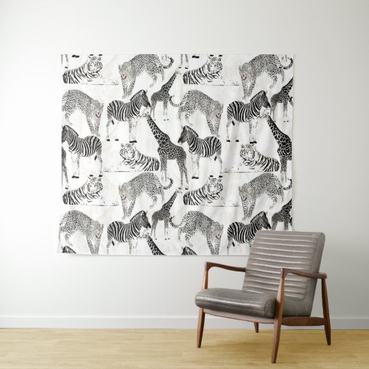Tenture Patters de Stylish Black et White Jungle Animals (En situation (horizontale))