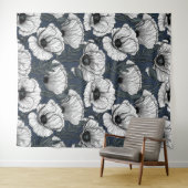 Tenture Pavot blanc sur la marine (En situation (horizontale))