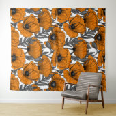 Tenture Pavot orange sur blanc (En situation (horizontale))