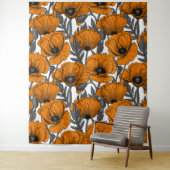Tenture Pavot orange sur blanc (En situation)