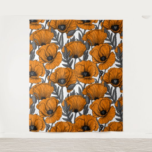 Tenture Pavot orange sur blanc (Devant)