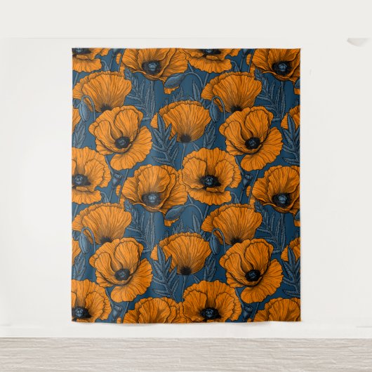 Tenture Pavot orange sur bleu foncé (Devant)