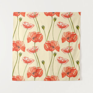 Tenture Pavot rouge aquarelle. Motifs sans couture. Fl sau