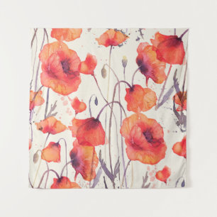 Tenture Pavot rouge sauvage, motif d'aquarelle