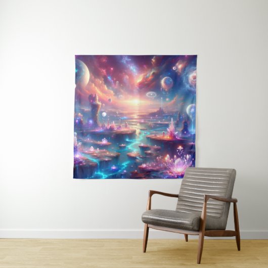Tenture Paysage Alien éthéré avec cristaux flottants (En situation)