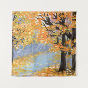 Tenture Paysage d'automne Gouache. Chute d'or dans un vide