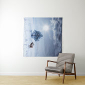 Tenture Paysage d'hiver de couleur bleue. Arbre solitaire (En situation (horizontale))