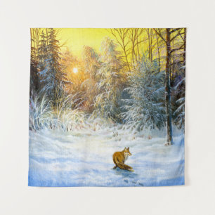Tenture Paysage hivernal avec renard en déclin