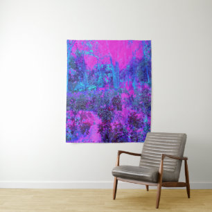Tenture Paysage impressioniste rose chaud et bleu