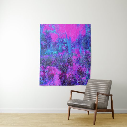 Tenture Paysage impressioniste rose chaud et bleu (En situation)