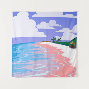 Tenture Paysage marin de plage tropicale avec sable rose,