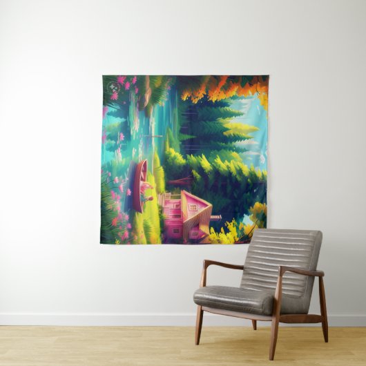 Tenture Paysage naturel avec gîte rose (En situation (horizontale))