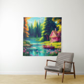 Tenture Paysage naturel avec gîte rose (En situation)