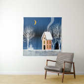 Tenture Paysage nocturne d'hiver. Maison cosy, divers arbr (En situation)