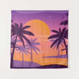Tenture Paysage panoramique : coucher de soleil avec palmi