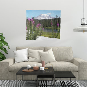 Tenture Paysage Pittoresque du Mont Rainier et Fleur sauva