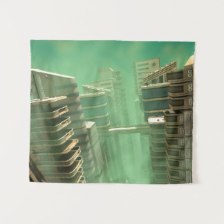 Tenture Paysage urbain mégalopole rétro-futuriste