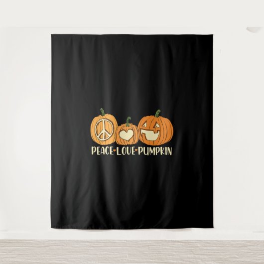Tenture Peace Love Citrouille Halloween (Devant)