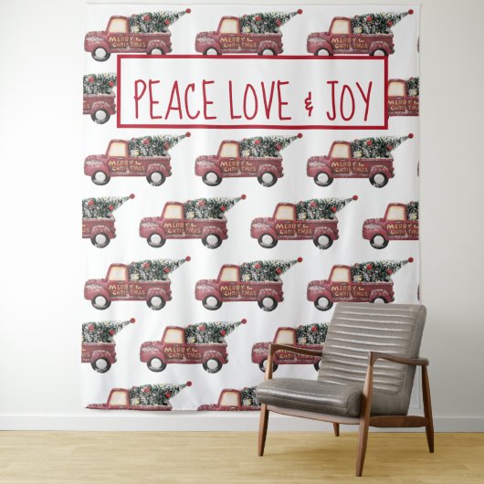Tenture Peace Love & Joy Toy Camion Joyeux Noël (En situation)