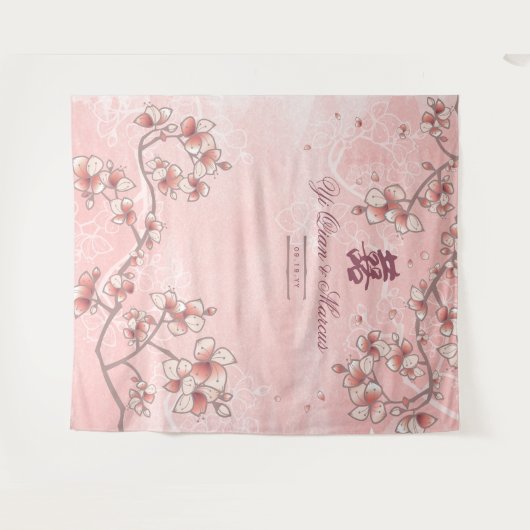 Tenture Peach Blossom chinois Mariage photo fond (Devant (Horizontal))