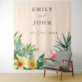 Tenture Peach Tropical Flowers Mariage Photo Contexte (En situation)