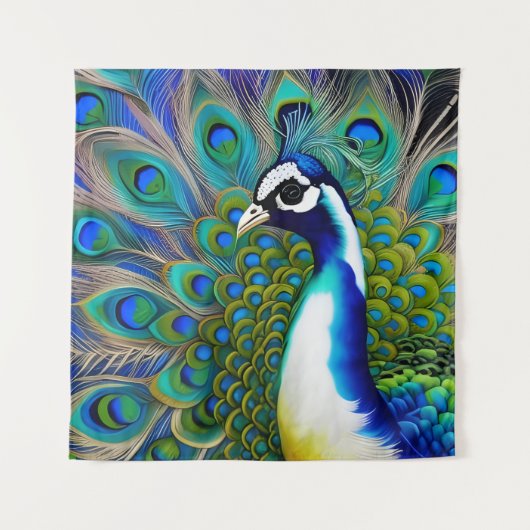 Tenture Peacock blanc bleu et vert Piebald (Devant)