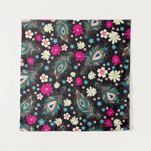 Tenture Peacock Plumes Broderie Motif sans fil (Devant)