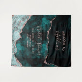 Tenture Peacock & Rose Gold Agate Fête des mariées Bienven (Devant (Horizontal))