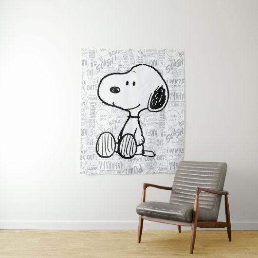 Tenture PEANUTS | Snoopy on Black White Comics (En situation)