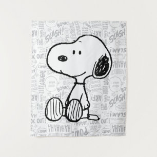 Tenture PEANUTS   Snoopy on Black White Comics