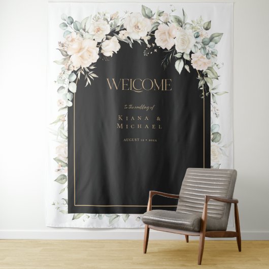 Tenture Pearl Blush Floral Mariage Welcome Backdrop ID989 (En situation)