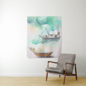 Tenture Pêche Bateau Port Paysage Nature (En situation)