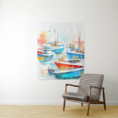 Tenture Pêche Bateau Port Paysage Nature (En situation)