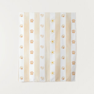 Tenture Pêche et Blancs - Coeurs, Fleur, Empreinte de patt