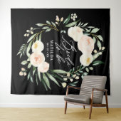 Tenture Pêche + fiancée florale verte à l'aquarelle (En situation (horizontale))