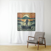 Tenture Pêche Rétro Pêche Poisson Sunset Bateau (En situation)